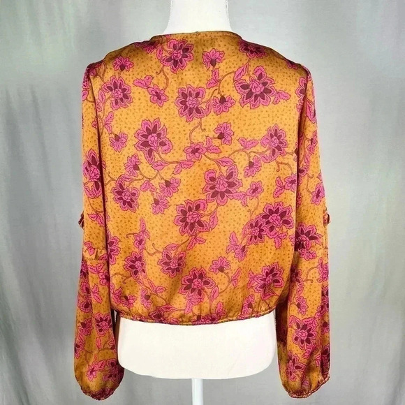Jessica Simpson Blouse Marisol Orange Magenta Long Sleeve NWT Botanical Pebbles - Picture 4 of 12